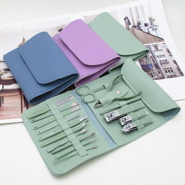 16 Pcs Manicure & Pedicure Kit – Stainless Steel Nail Care & Grooming Set with Travel Case(Random colour)