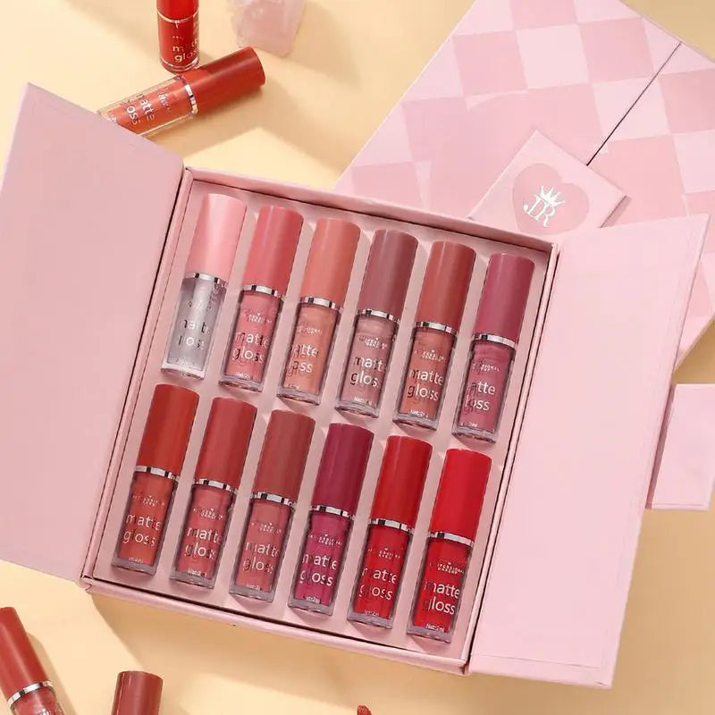 Mocallure 12 Pcs Lip Gloss Set – High Pigment Liquid Gloss with Long-lasting Shine (Pink, Red, Nude, Peach, Maroon)