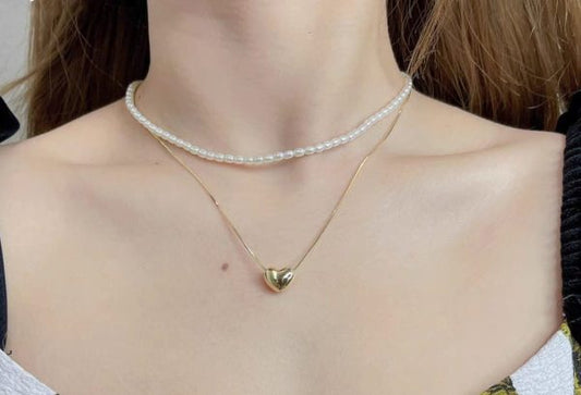 Elegant Double Layer Heart Pearl Pendant Necklace – Women’s Party Jewelry & Gift Accessory
