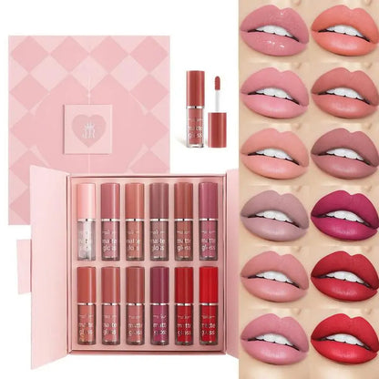 Mocallure 12 Pcs Lip Gloss Set – High Pigment Liquid Gloss with Long-lasting Shine (Pink, Red, Nude, Peach, Maroon)