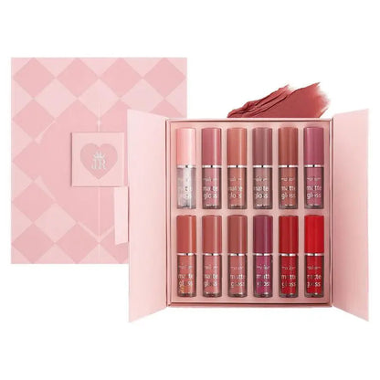 Mocallure 12 Pcs Lip Gloss Set – High Pigment Liquid Gloss with Long-lasting Shine (Pink, Red, Nude, Peach, Maroon)