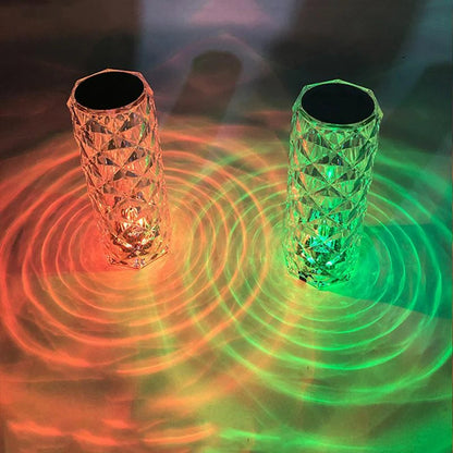 16 Colors Crystal Rose Touch Lamp – USB Rechargeable Acrylic Bedside Table Lamp with Remote