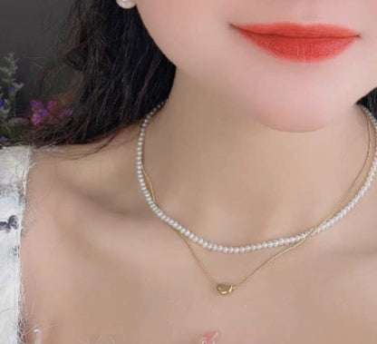 Elegant Double Layer Heart Pearl Pendant Necklace – Women’s Party Jewelry & Gift Accessory