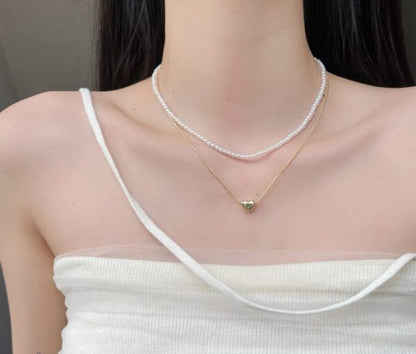 Elegant Double Layer Heart Pearl Pendant Necklace – Women’s Party Jewelry & Gift Accessory