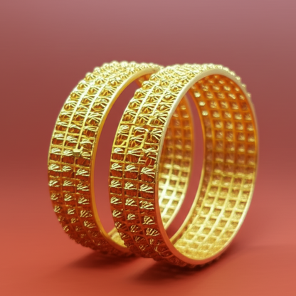 Golden Brass Bangles for Women – 1 Pair Artificial Jewelry in Bright Gold Finish