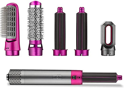 5 in 1 Hair Dryer Brush – Electric Blow Dryer, Straightener & Curling Wand Kit with Detachable Brushes (Random Color)
