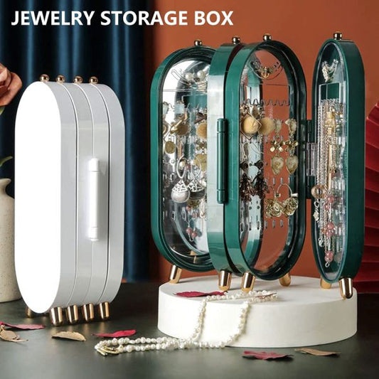 Foldable Jewelry Box Organizer with Mirror – Dustproof Storage & Display Case