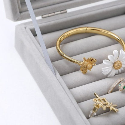 Velvet Jewelry Organizer Box with Glass Cover – Display & Storage for Rings, Earrings, Bracelets