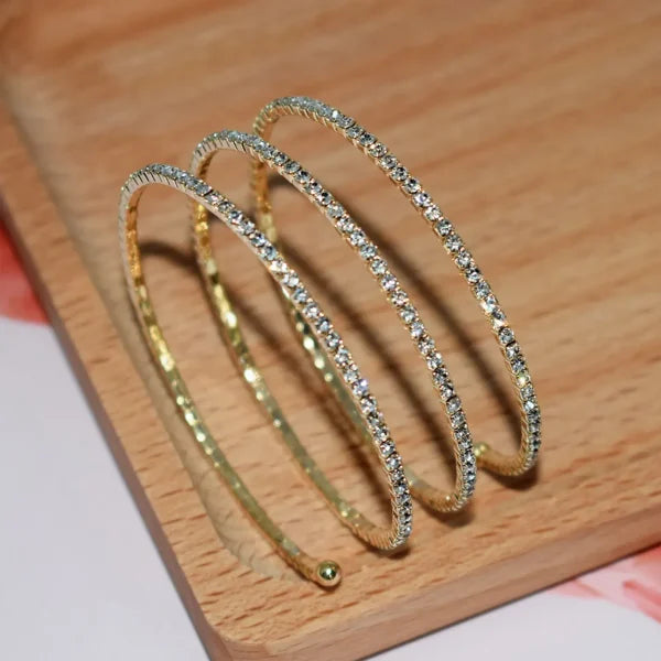 3-in-1 Elegant Zircon Bangle Set for Women – Silver & Gold Plated Bangles with Sparkling Zircon Stones | Stylish Jewelry QPT-996
